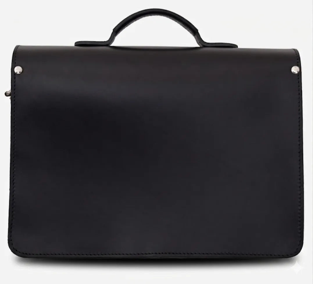Men Black Professor Genuine Leather Satchel