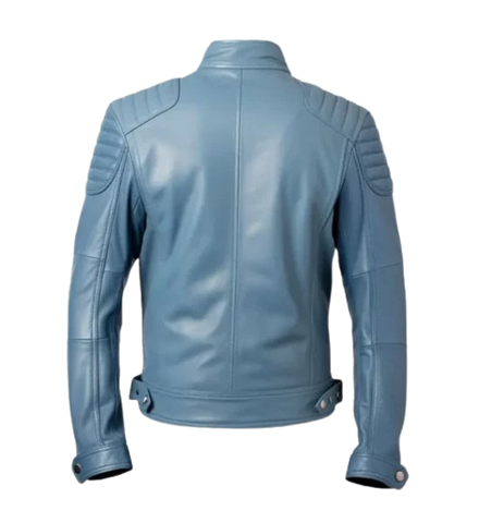 Men’s Blue Cafe Racer Leather Jacket