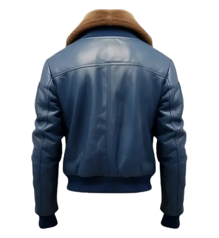 Men Blue Flight Bomber Leather Jacket