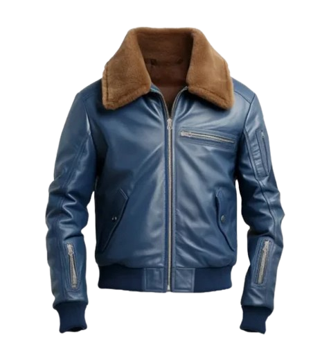 Men Blue Flight Bomber Leather Jacket