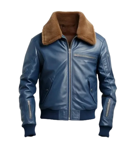 Men Blue Flight Bomber Leather Jacket