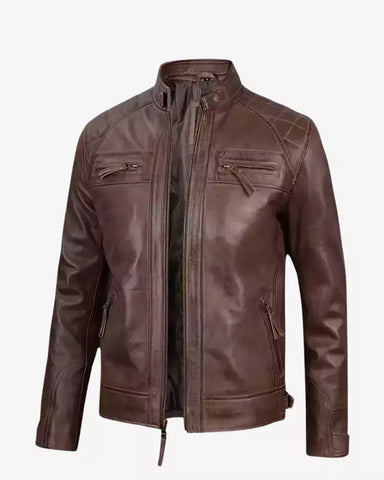 Men Brown Cafe Racer Jacket