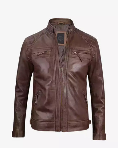 Men Brown Cafe Racer Jacket