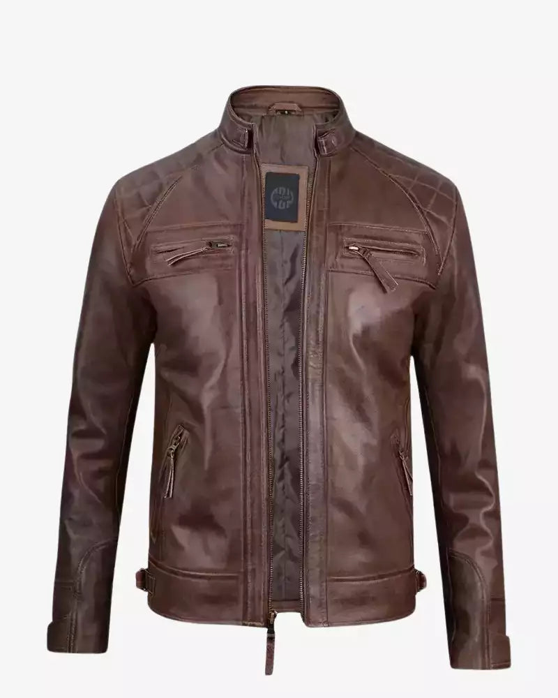 Men Brown Cafe Racer Jacket