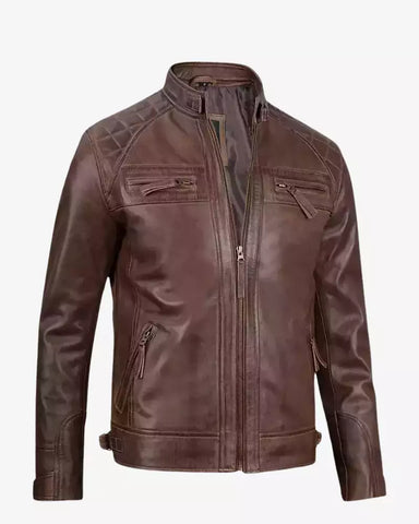 Men Brown Cafe Racer Jacket