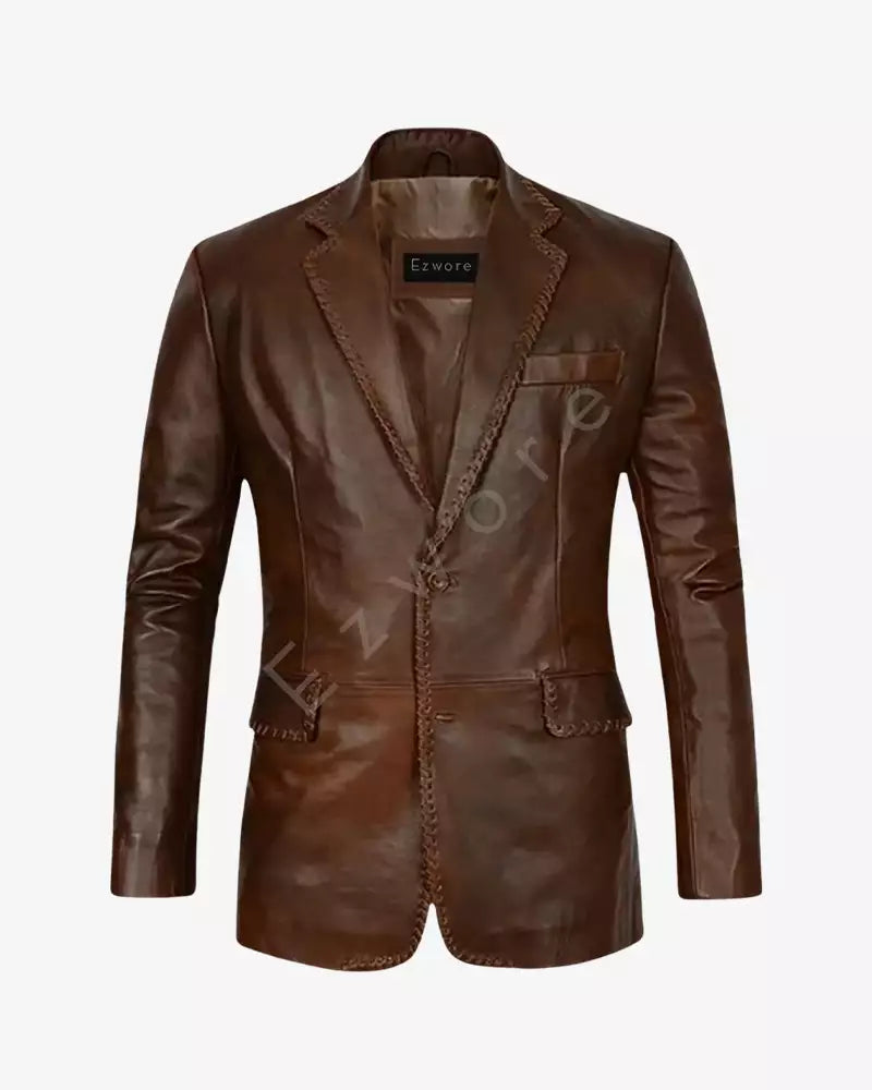 Men Brown Lambskin Leather Blazer