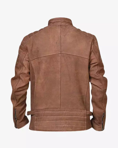 Men Cafe Racer Camel Brown Leather Jacket