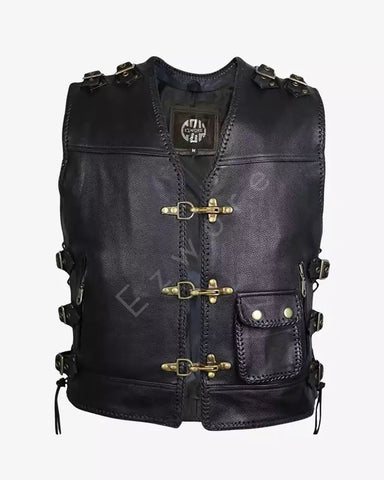 Men Leather Heavy Rocker Biker Vest