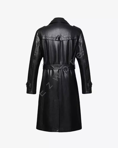 Men Long Leather Trench Coat