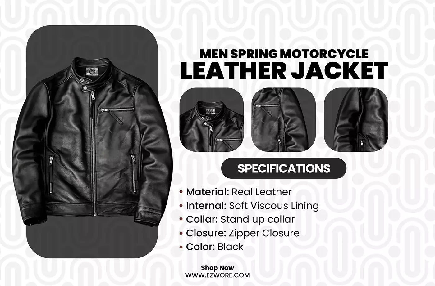 Men Spring Motorcycle Leather Jacket infography