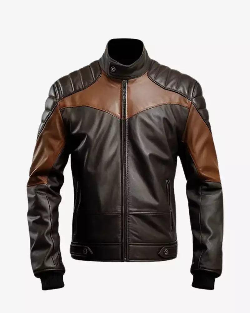 Men's Brown Black Leather Jacket