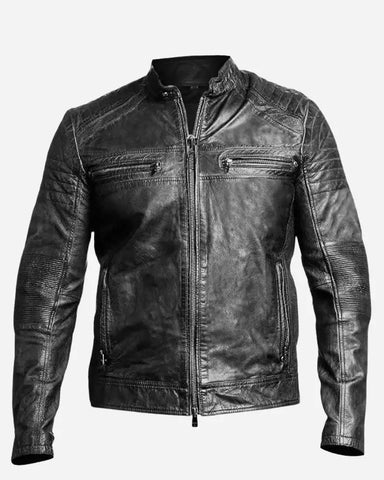 Men Black Genuine Biker Jacket