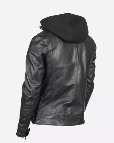 Men Black Leather Racing Jacket