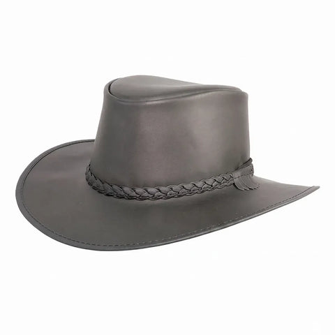 Mens Bomber Black Crushable Leather Outback Hat