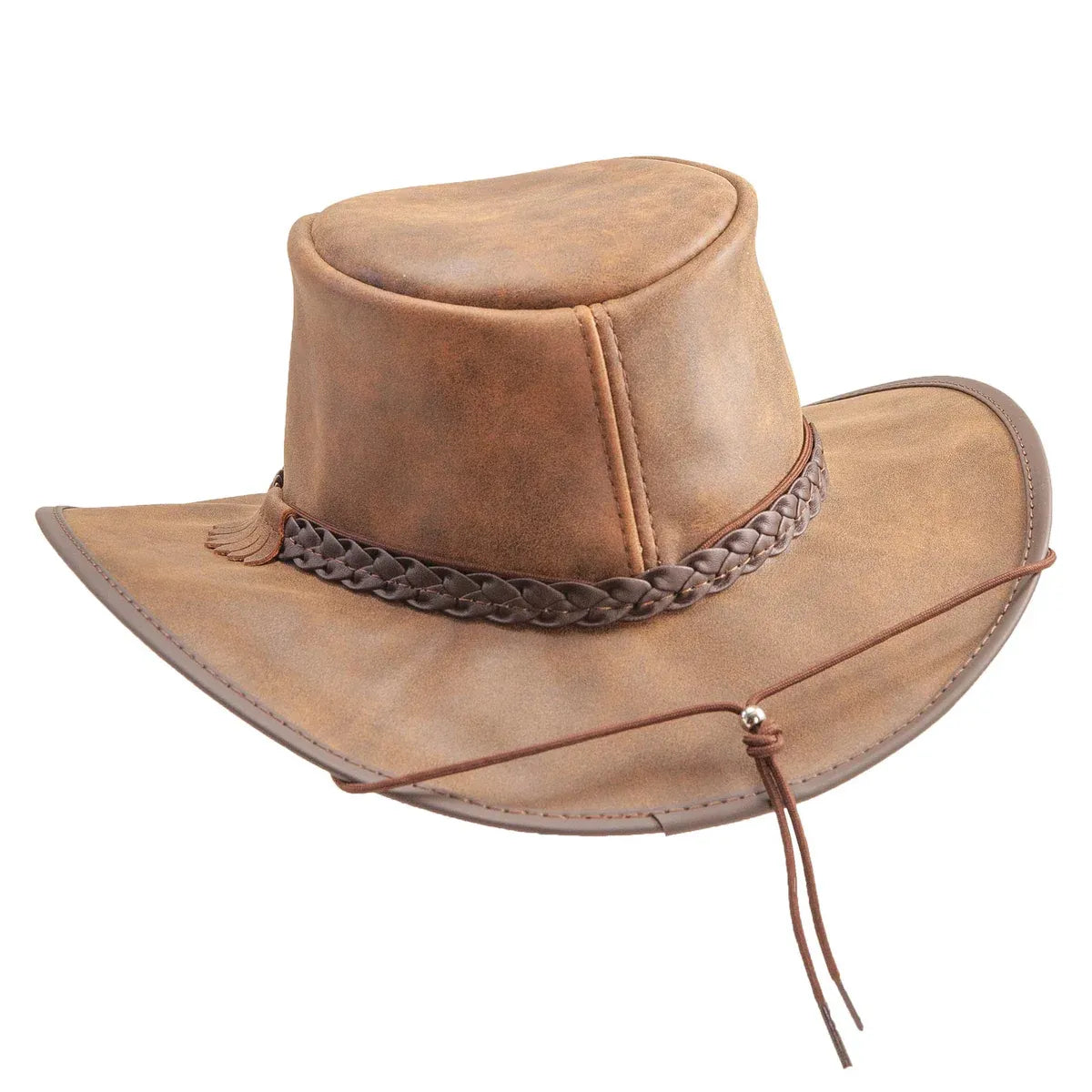 Mens Bomber Brown Crushable Leather Outback Hat