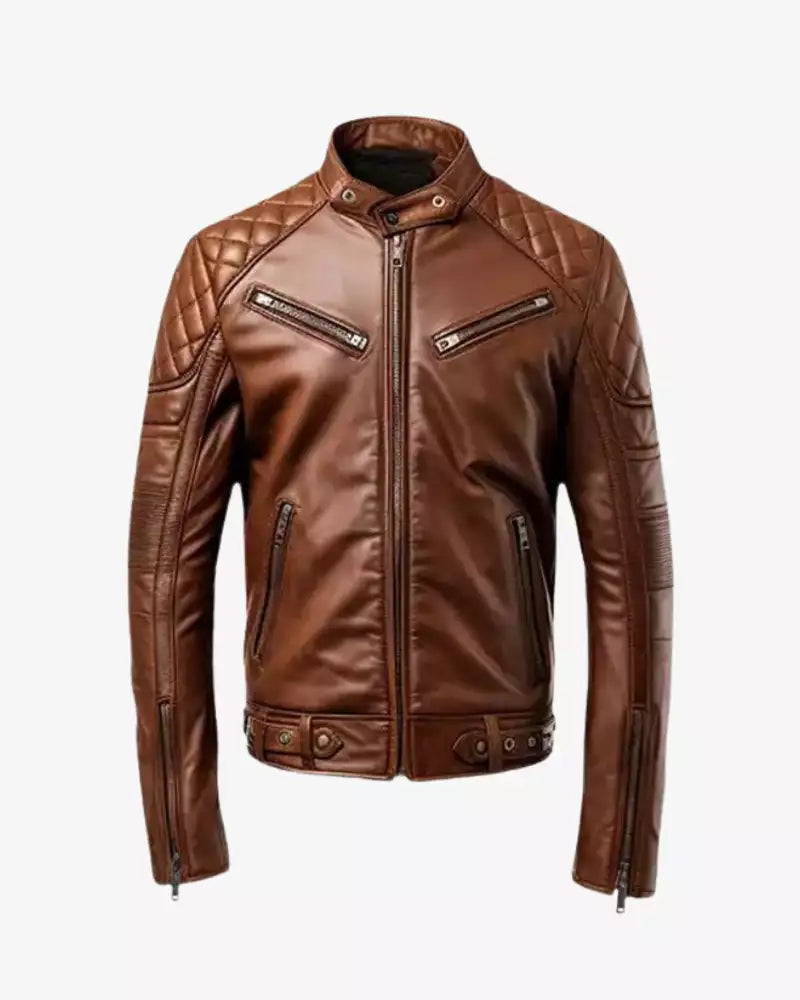 Men's Brown Cafe Racer Moto Jacket