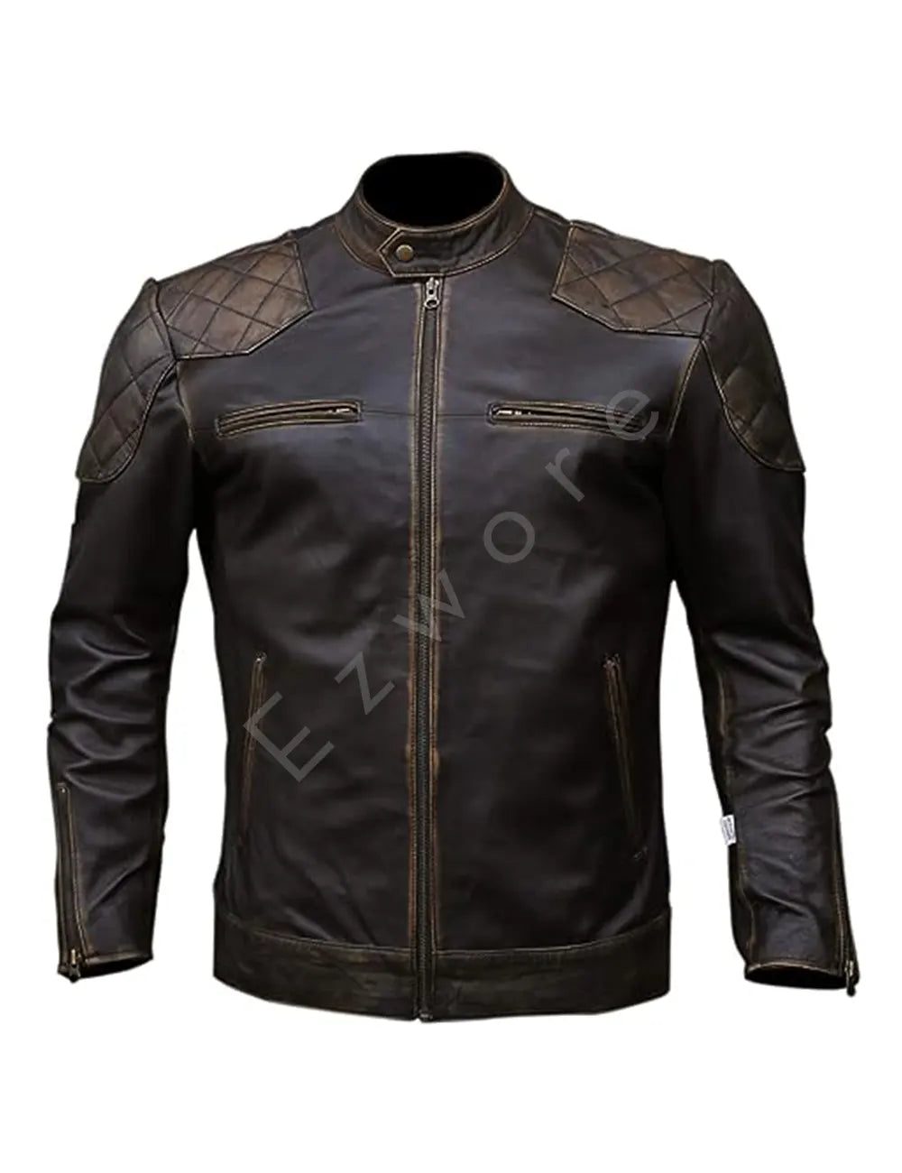 Men Brown Distressed Quilted Jacket