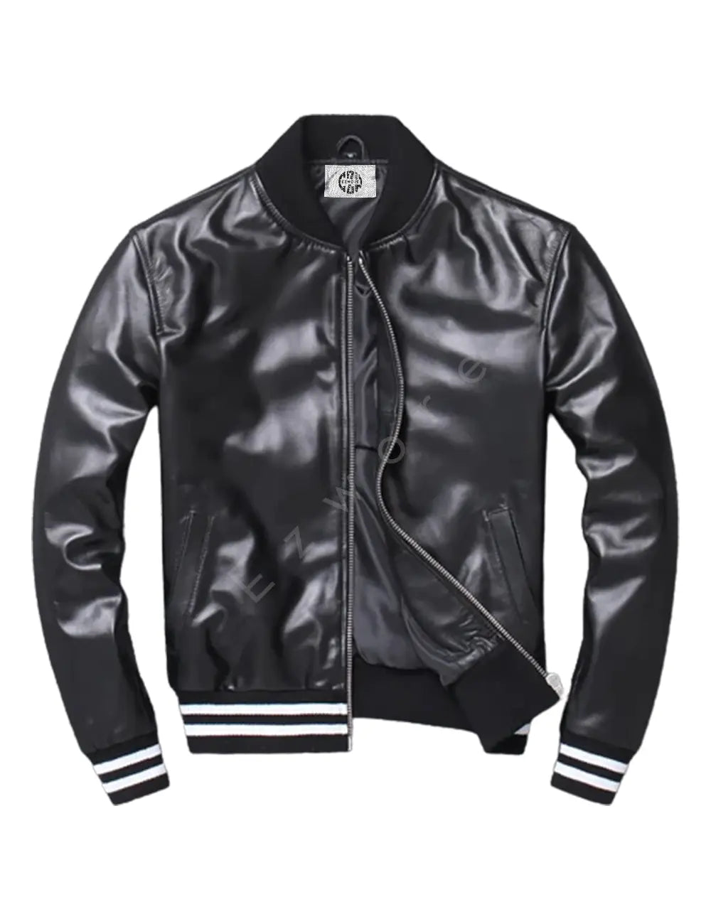 Men’s Classic Black Leather Bomber Jacket