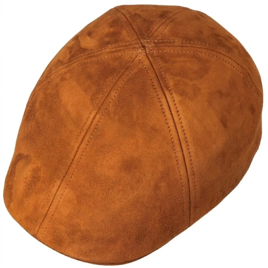 Mens Cognac Duck Bill Leather Cap