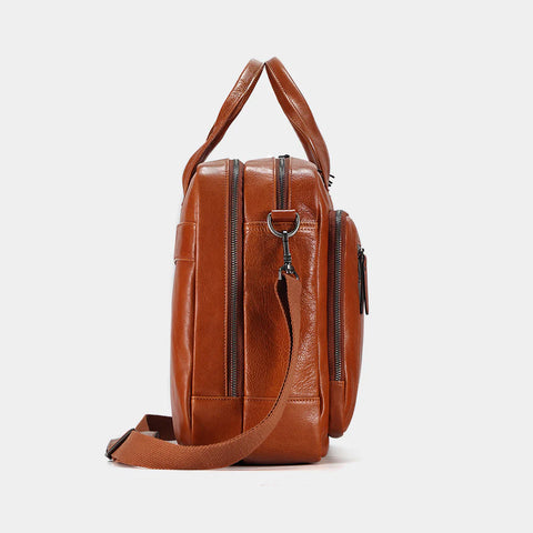Everyday Brown Leather Laptop Satchel For Mens