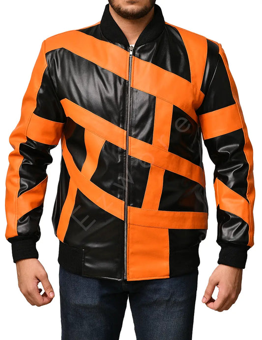 Men's Fashion Orange and Black Motorbike Jacket