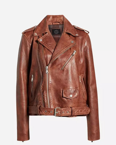 Women Genuine Brown Motorcycle Jacket