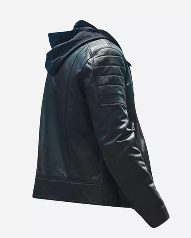 Men Leather Moto Hooded Jacket