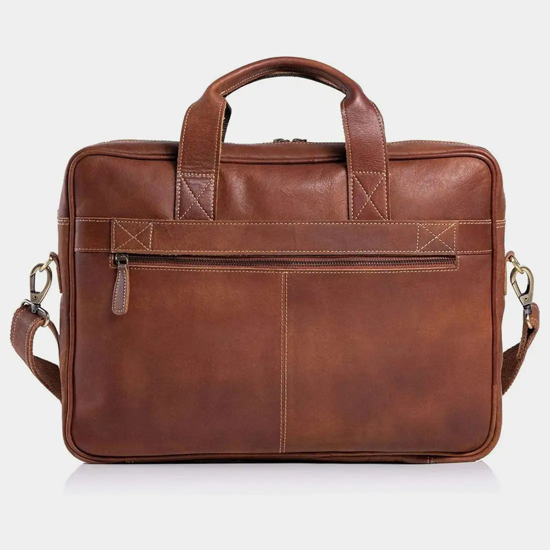 Mens Slim Brown Leather Laptop Satchel