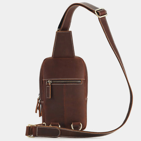 Men Sling Brown Leather Satchel
