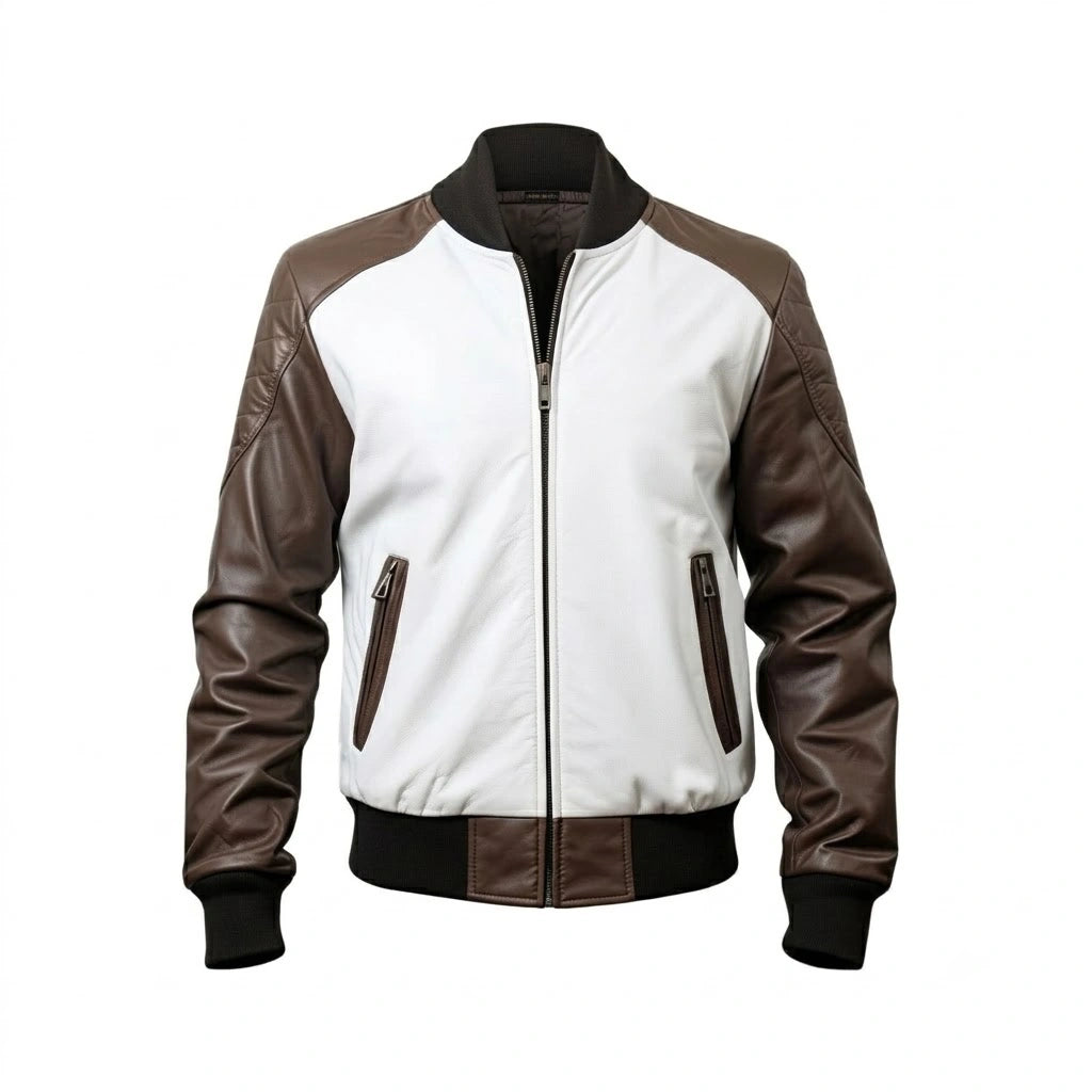 Men’s White and Brown Home Run Hero Bomber Jacket
