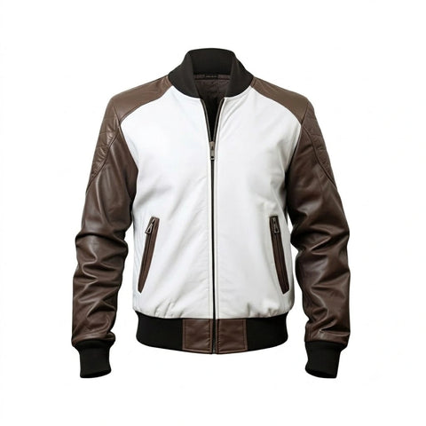 Men’s White and Brown Home Run Hero Bomber Jacket