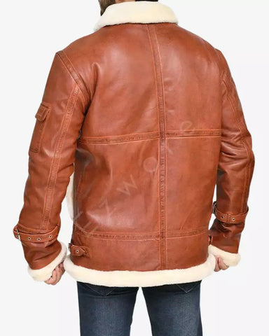 Men's B-3 Brown Leather Bomber Jacket