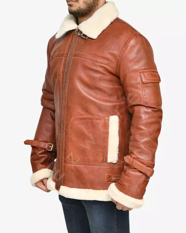 Men's B-3 Brown Leather Bomber Jacket