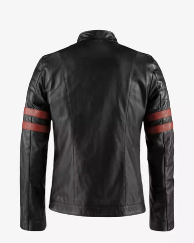 Men's Black Biker Red Stripes Jacket