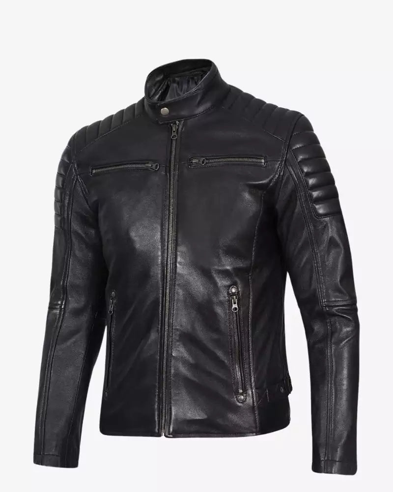 Mens Black Cafe Racer Leather Jacket