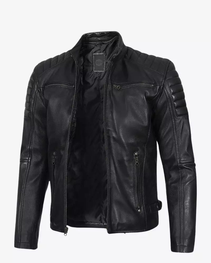 Mens Black Cafe Racer Leather Jacket