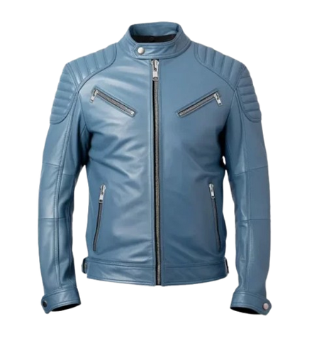 Men’s Blue Cafe Racer Leather Jacket