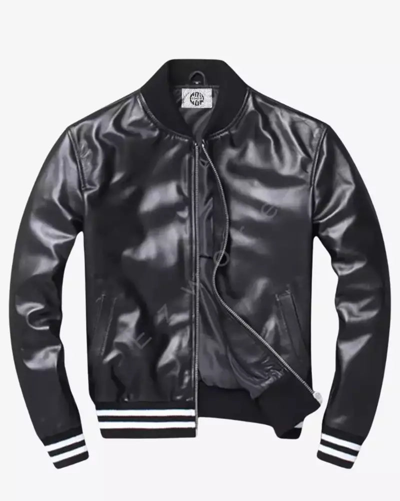 Men’s Classic Black Leather Bomber Jacket