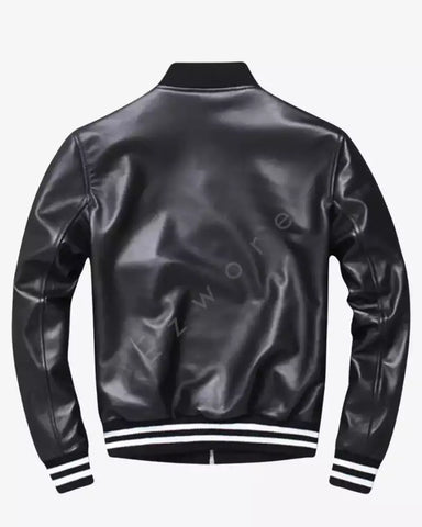 Men’s Classic Black Leather Bomber Jacket