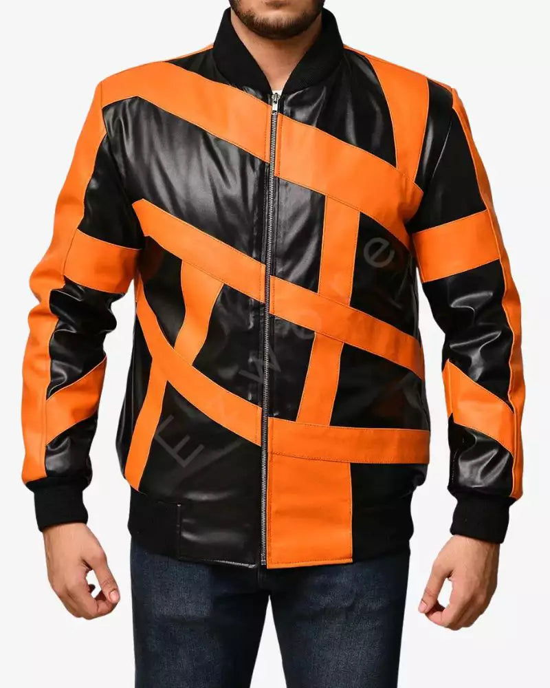 Men's Fashion Orange and Black Motorbike Jacket