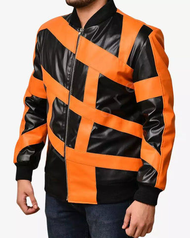 Men's Fashion Orange and Black Motorbike Jacket