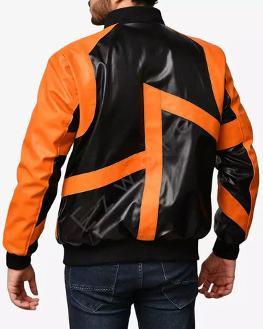 Men's Fashion Orange and Black Motorbike Jacket