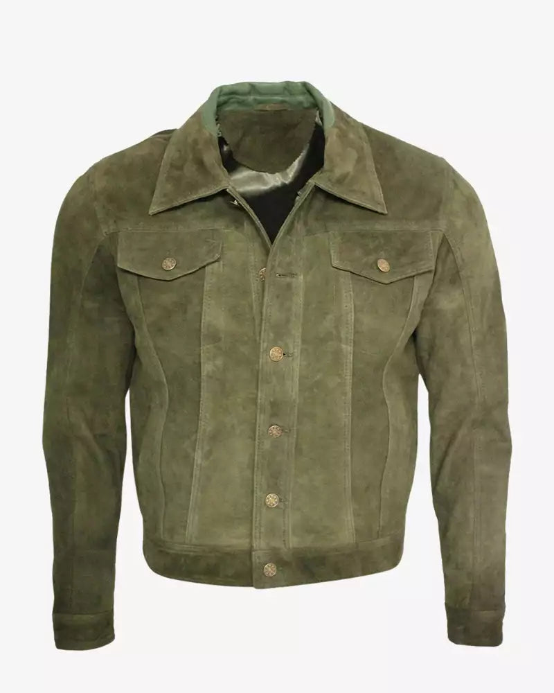 Men’s Green Suede Trucker Jacket