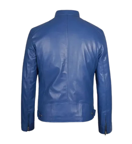 Men’s Stylish Slim Fit Blue Leather Jacket