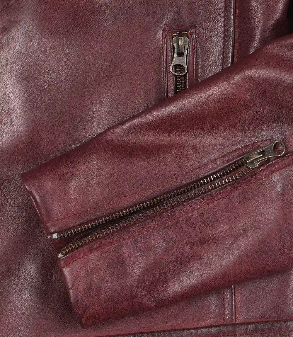 Mens-Biker-Style-Burgundy-Leather Jacket