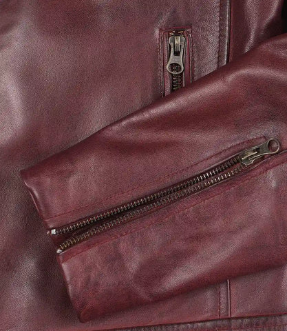 Mens-Biker-Style-Burgundy-Leather Jacket