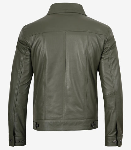 Mens-Four-Pockets-Olive-Green-Trucker-Leather-Jacket