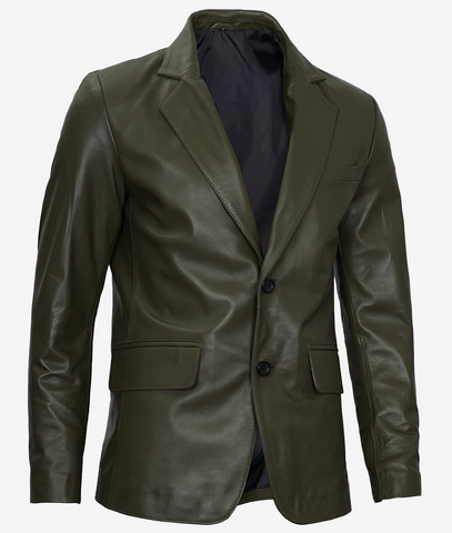 Mens-Olive-Green-Leather-Blazer