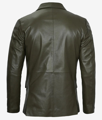 Mens-Olive-Two-Button-Leather-Blazer