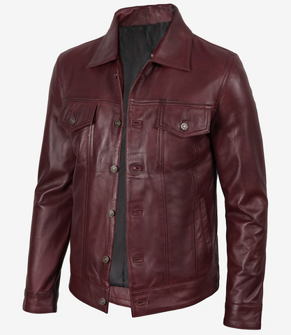 Mens-Real-Lambskin-Leather-Trucker Jacket